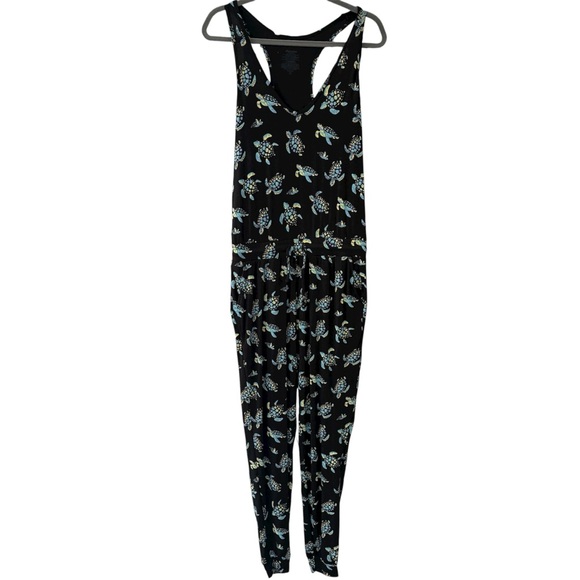 MeUndies UltraModal V-Neck Jumpsuit Black Turtle Print Loungewear One Piece - Picture 1 of 5